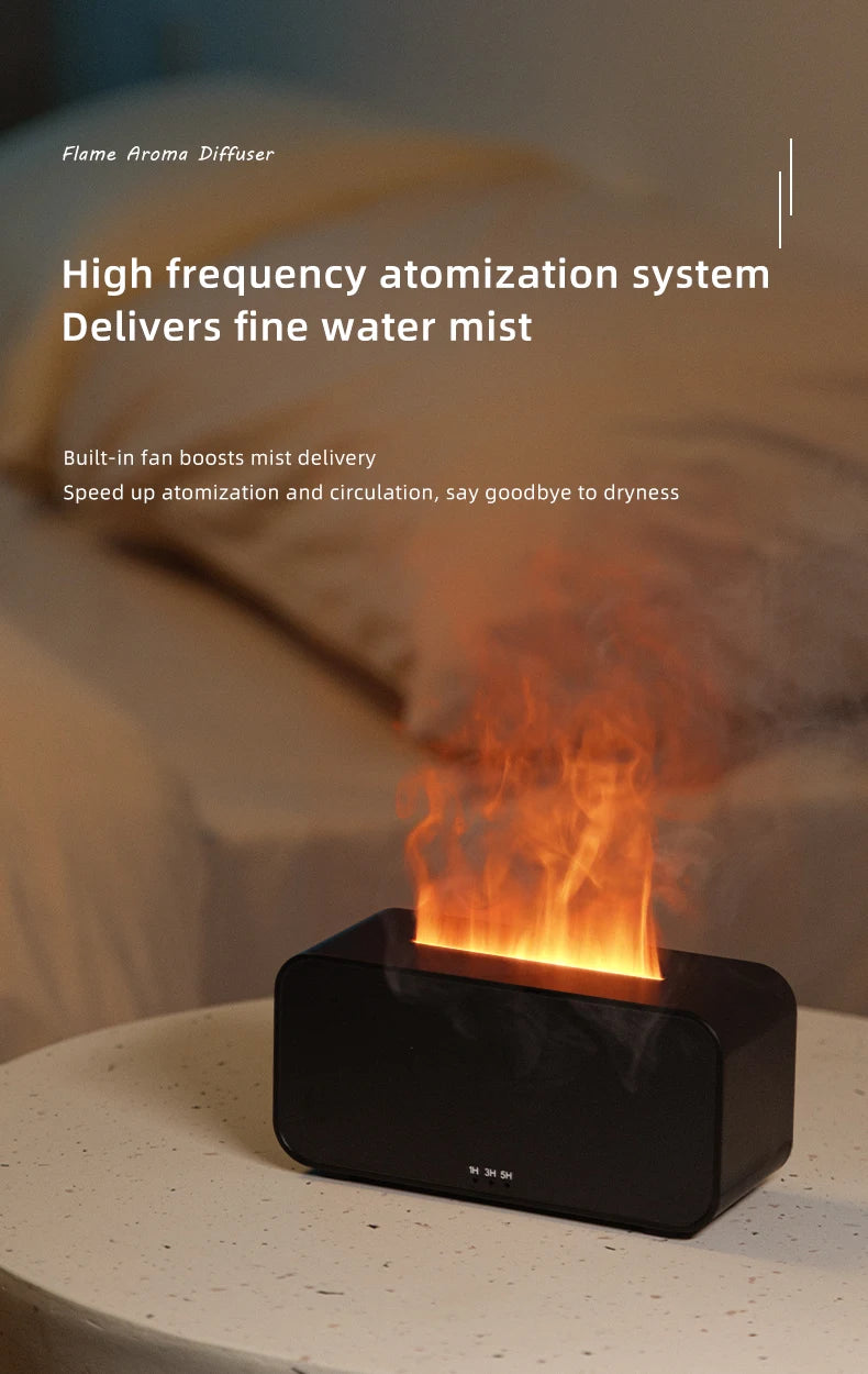 Flame Effect Aromatherapy Humidifier – Mini LED Diffuser with Timer
