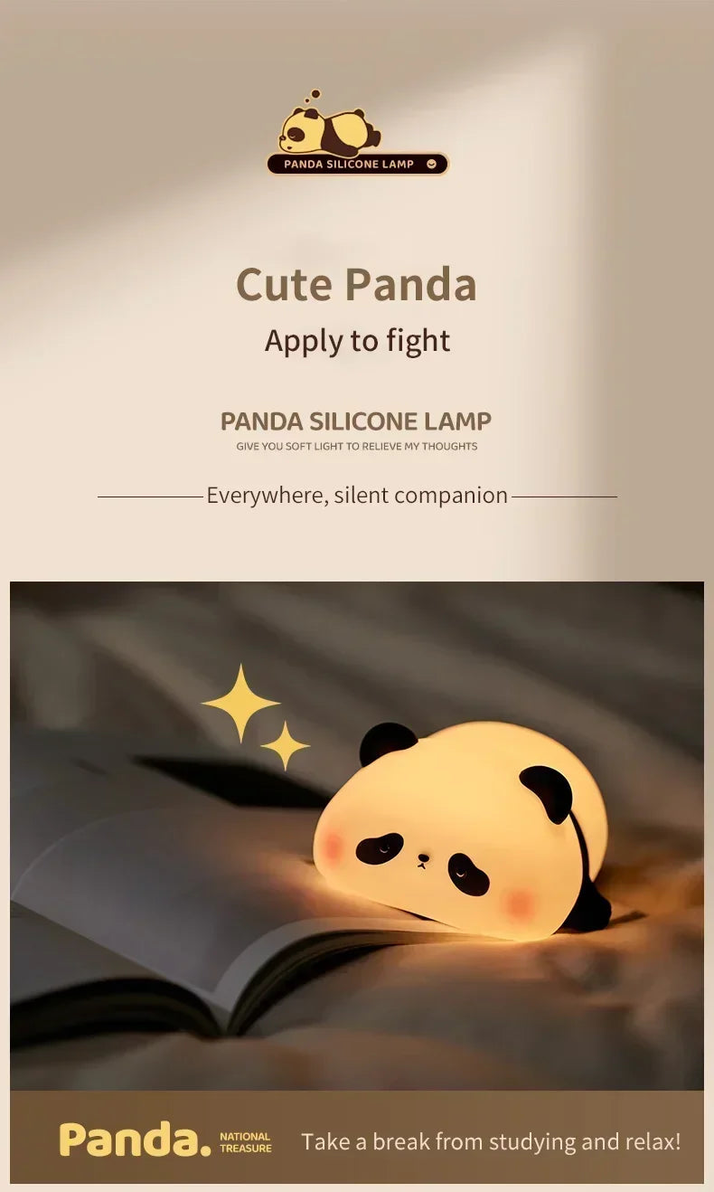 Cute Cartoon Panda LED Night Light – USB Rechargeable Bedside Lamp