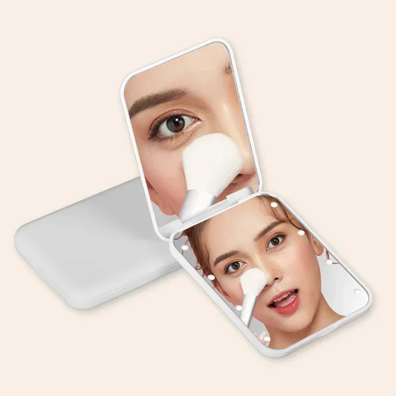 Mini LED Makeup Mirror – Portable Pocket Travel Mirror with 2X Magnification