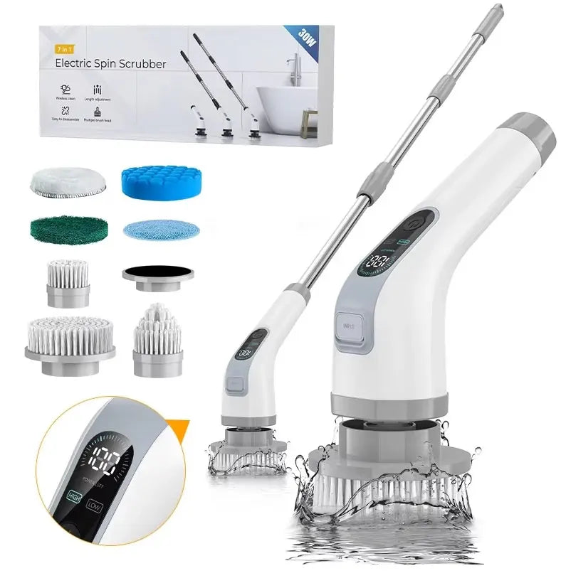 Cordless Electric Cleaning Brush – Handheld Spin Scrubber with 7 Brush Heads