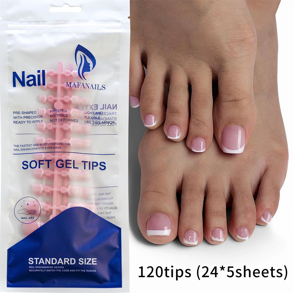 120Pcs French Short Square Nude Pink Press-On Toenails
