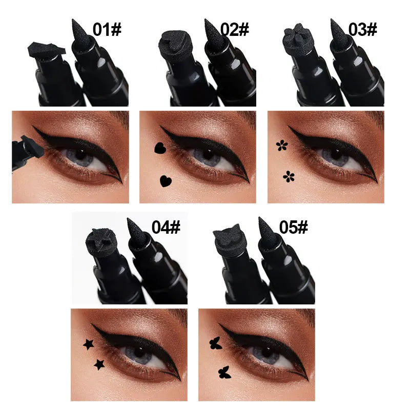 2-in-1 Eyeliner Pen with Star & Moon Stamp – Waterproof Black Liquid Liner
