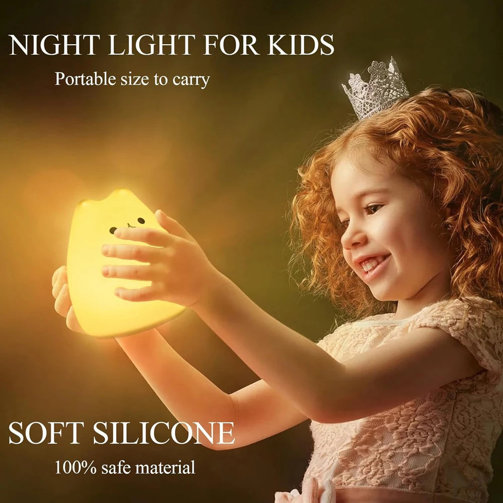 Cute Cat LED Night Light – Soft Silicone Kawaii Kitty Lamp